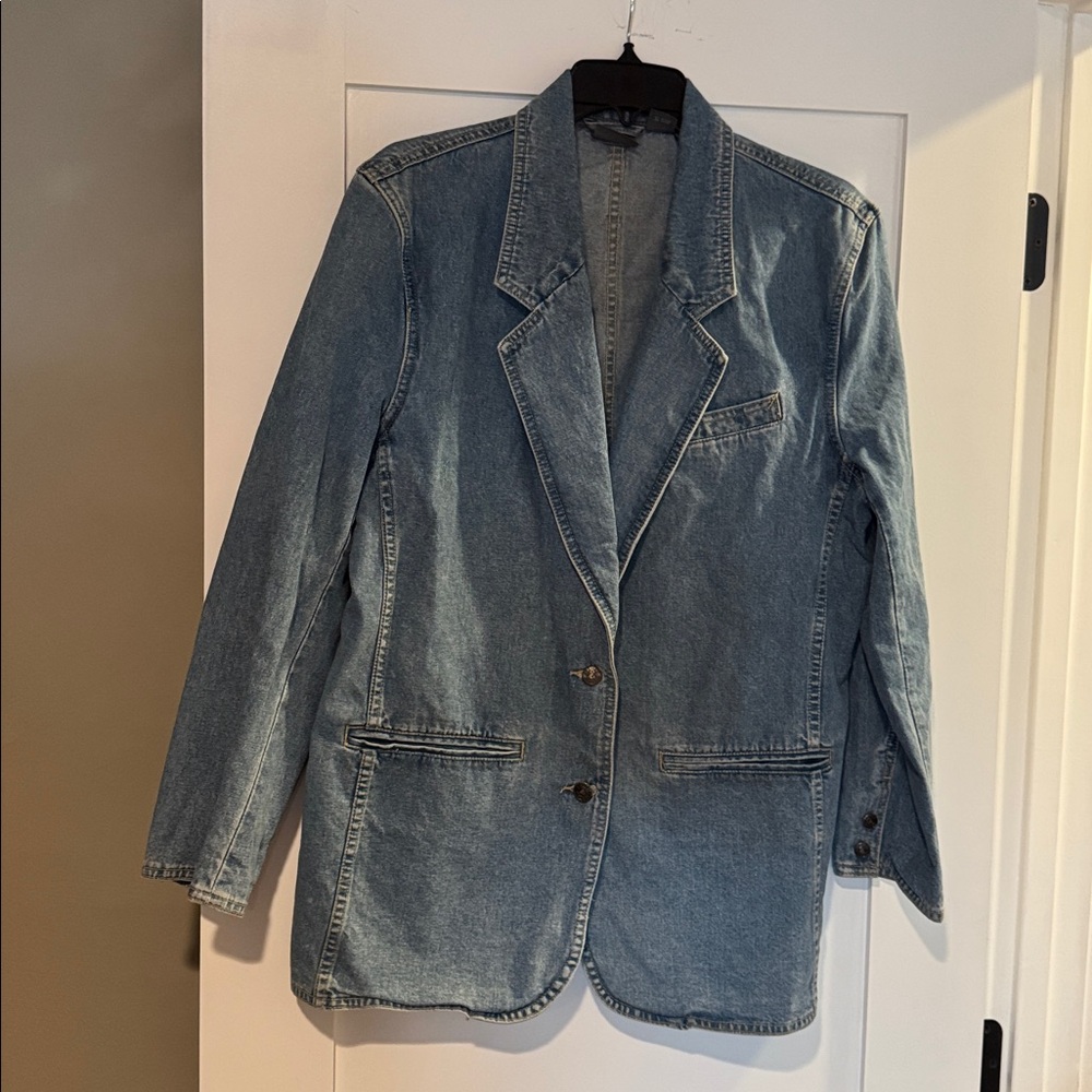 Women's Vintage 90's Liz Wear Light Blue Denim Jean Blazer Jacket Sz 8